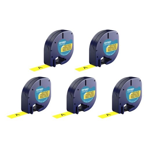 Set 5 Etichete originale plastic galben 12mm x 4m DYMO LetraTag 91202 S0721620