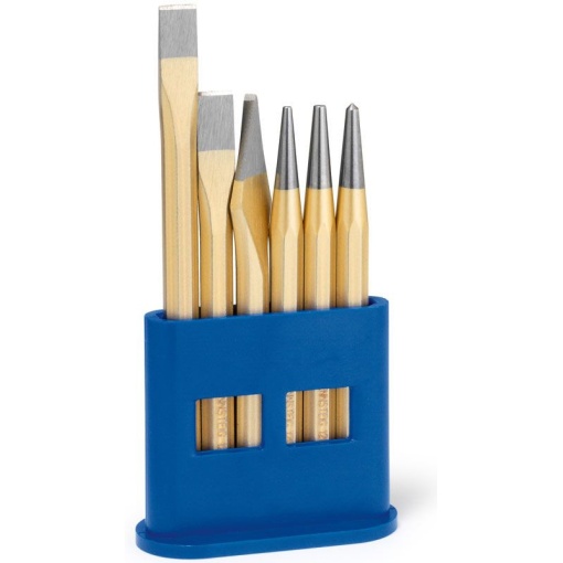 Set cu scule de lovire Rennsteig, dălți, punctatoare, în stand de plastic, 6 piese