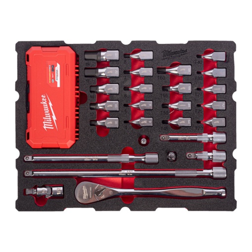 Set insertie spuma Milwaukee PACKOUT™ antrenor cu clichet ½″ si cap chei tubulare cu bit , 67buc