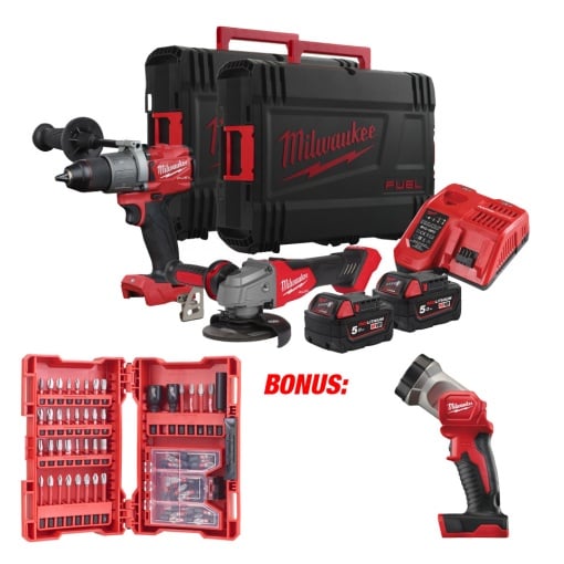 Set M18 FPP2AB2 + 2 baterii + incarcator + set 70 accesorii, BONUS Lanterna 120 lumeni