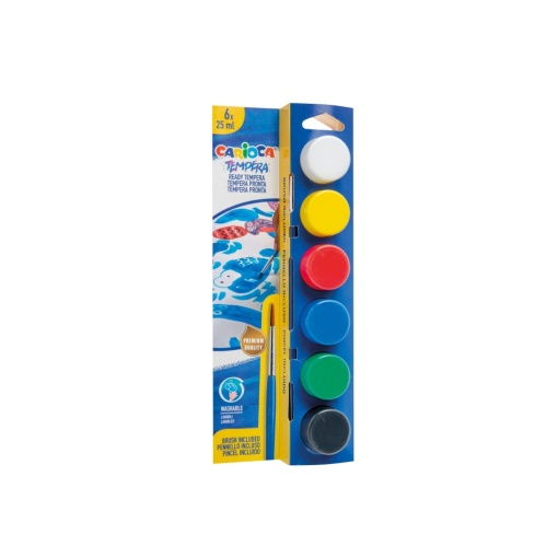 Acuarele tempera Carioca 6 culori x 25 ml + pensulă pe blister