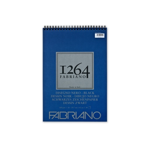 Bloc desen 1264 Black Drawing, A3, 200gr, 40 file, cu spirală Fabriano