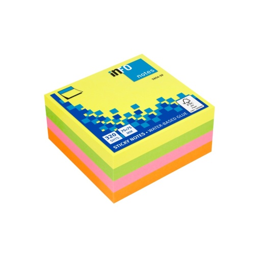 Cub notițe adezive 75 x 75 mm 320 file multicolor brilliant Info Notes