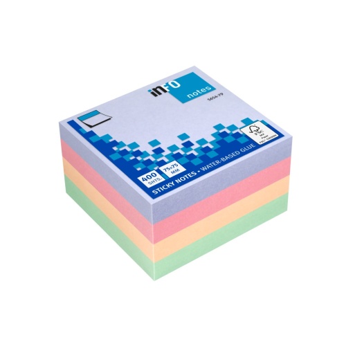 Cub notițe adezive 75 x 75 mm 400 file Harmony Info Notes