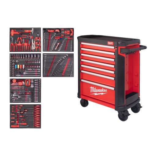 Dulap roșu de scule mobil, metalic Milwaukee TOOLGUARD™ 78 cm dotat cu 337 de scule automotive