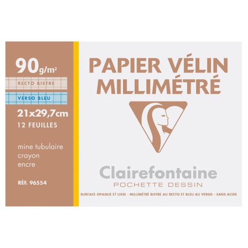 Hârtie milimetrică A4 90 g/mp 12 coli/plic Clairefontaine