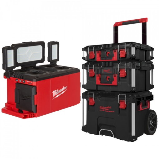 Kit 3 valize PACKOUT + lanterna 3000 lumeni compatibila cu acumulatorii M18