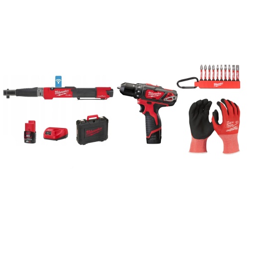 Kit Cheie dinamometrica 3/8", ONEFTR38-201C, 12V + Masina de gaurit 12V, 2 baterii, incarcator, geanta, accesorii