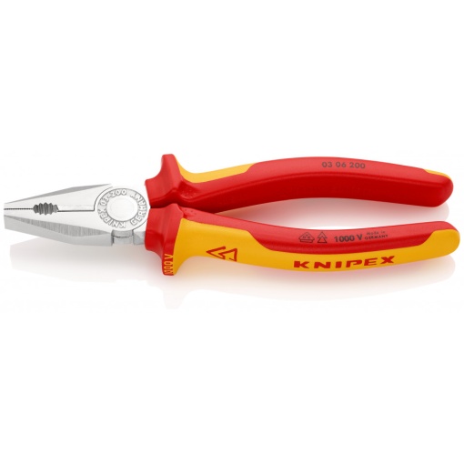 KNIPEX 03 06 200 Patent combinat izolate, cu manere multicomponent, testate VDE cromat 200 mm
