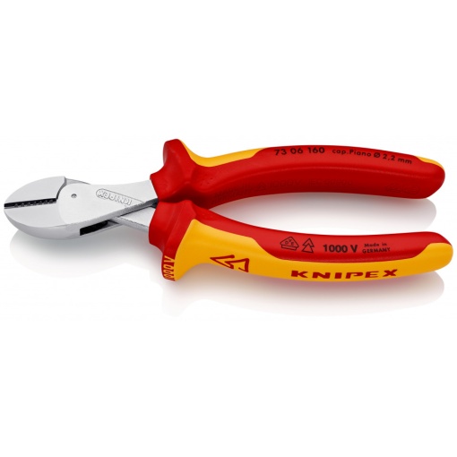 KNIPEX 73 06 160 X-Cut® Şfic compact cu transmisie mare a forței izolate, cu manere multicomponent, testate VDE cromat 160 mm