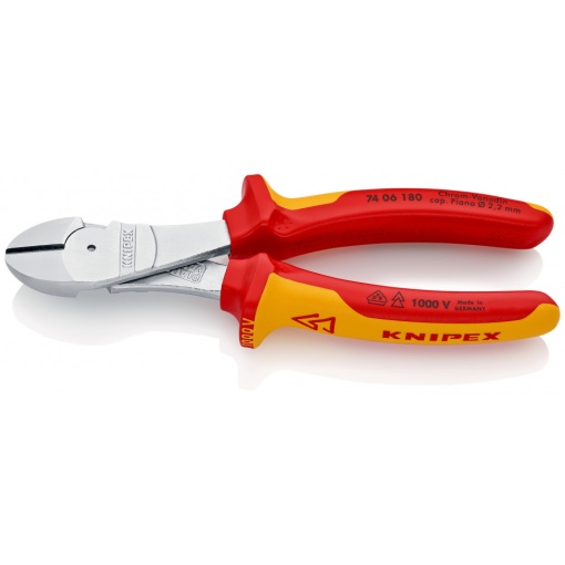 KNIPEX 74 06 180 Șfic de forță izolate, cu manere multicomponent, testate VDE cromat 180 mm