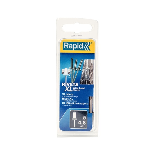 Nituri cu cap larg Rapid diametru 4.8mm x 20mm, aluminiu, burghiu metal HSS inclus, 25 buc set 5000667