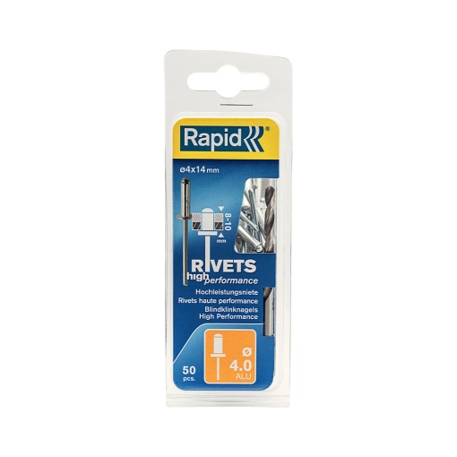 Nituri Rapid High Performance diametru 4.0mm x 14mm, aluminiu, burghiu metal HSS inclus, 50 buc set 5000385