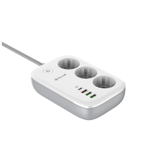 Prelungitor WiFi Tellur Smart, 3 porturi, PD30W, QC18W, 2xUSB 2.4A, 2500W, 10A, 2m