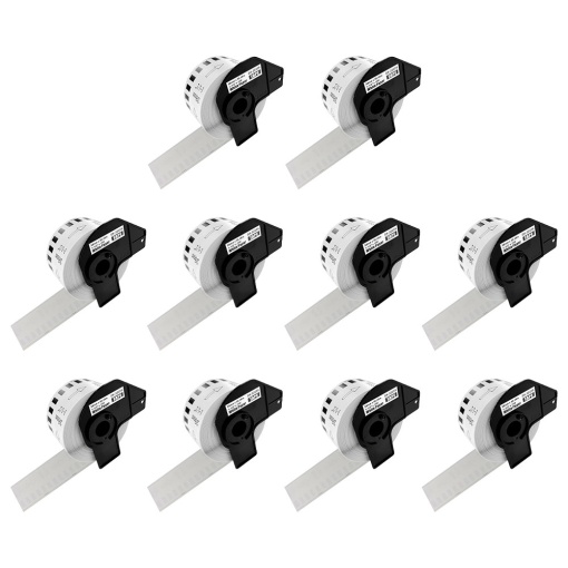 Set 10 Etichete medii modul continuu DK-22225 albe 38mm x 30.48m suport plastic inclus compatibile Brother DK-22225 DK22225
