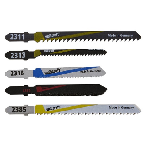 Set 5 panze panze fierastraul pendular pentru prelucrarea lemnului Wolfcraft 2688000, prindere in T, adancime taieri: 1 - 3 / 15 / 20 / 30 / 50 mm