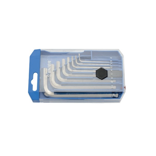 Set de 8 chei locas hexagonal cu cap sferic in cutie de plastic Unior 2-10 mm