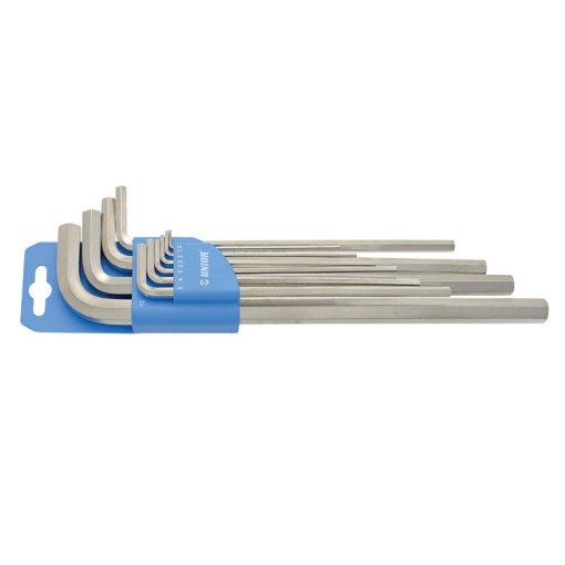 Set de 9 chei locas hexagonal, varianta lunga in suport de plastic Unior 1.5875-9.525 mm