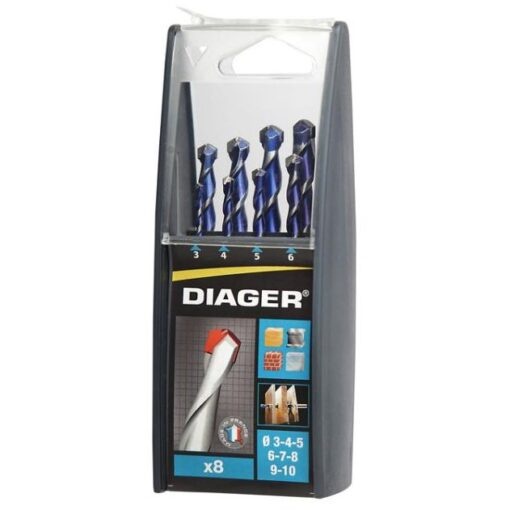 Trusa 8 piese burghie Diager cu coada cilindrica multimaterial 3-10mm