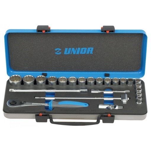 Trusa capete chei tubulare Unior 1/2" in cutie metalica