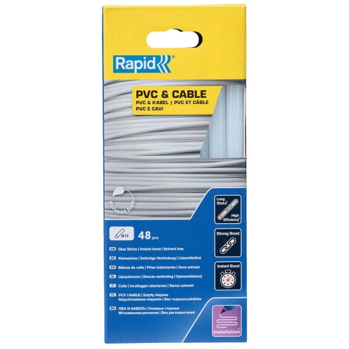 Baton silicon profesional Rapid PVC, Cabluri si Plastic, fixare si reparatii, transparent, O12mm x 190mm, baza EVA, 48 buc blister 5001413