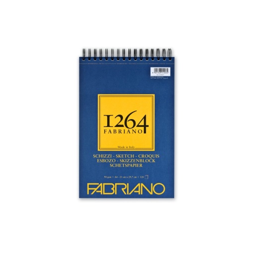Bloc desen 1264 Schizzi, A4, 90gr, 120 file, cu spirală pe lățime Fabriano