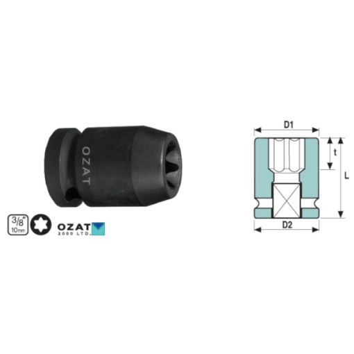 Cap cheie tubulara impact OZAT 3/8" cu profil TORX E7 L32mm