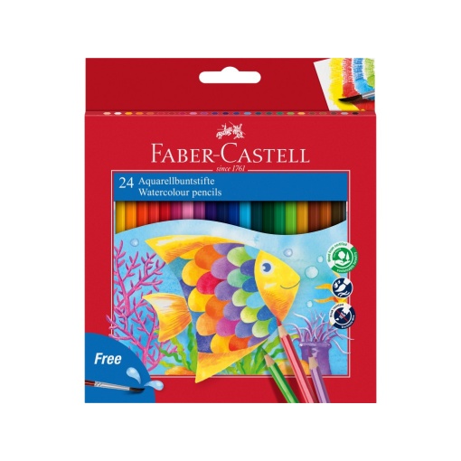 Creioane colorate hexagonale acuarelă + pensulă Faber-Castell 24 culori/set