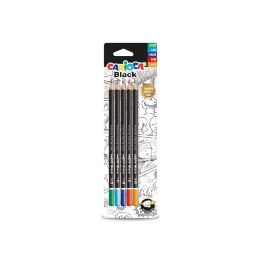 Creion Carioca asortat 2H, H, HB, B, 2B 5 buc/blister