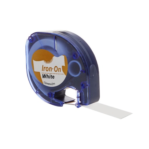 Etichete haine Iron-On 12mm x 2m negru alb compatibile Dymo 18769 S0718850 18773 18777, functioneaza si cu imprimanta AIMO P12