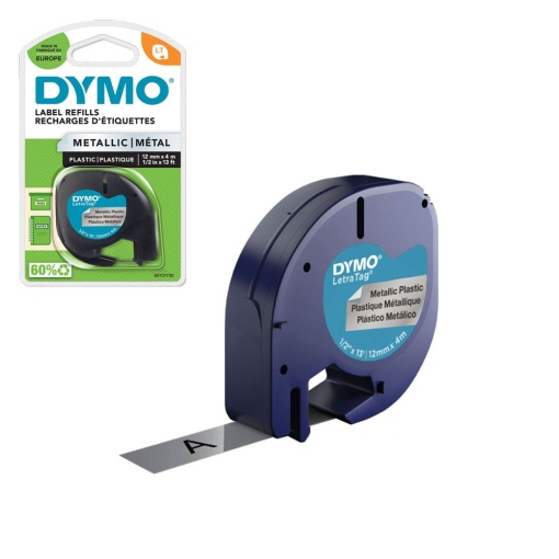 Etichete originale plastic argintiu 12mm x 4m DYMO LetraTag 91208 S0721730