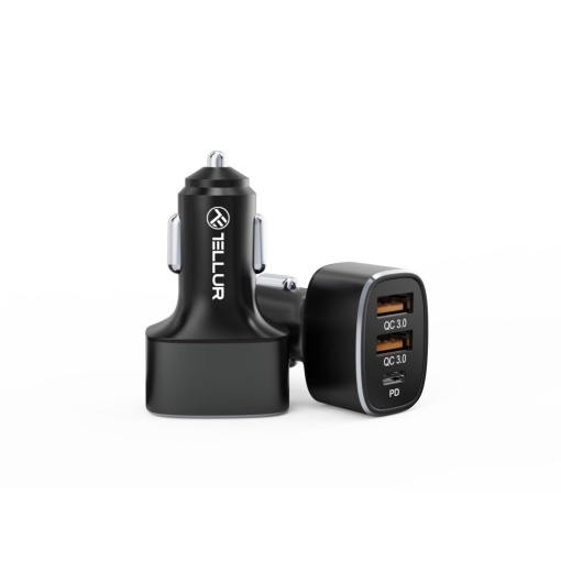 Încărcător auto Tellur FCC9, 56W, 9A (2xQC3.0 + PD20W), negru