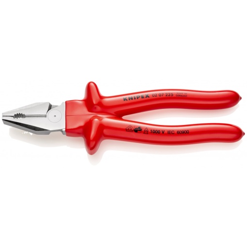 KNIPEX 02 07 225 Patenti Combi cu parghie mare izolat prin imersie, testat de VDE cromat 225 mm
