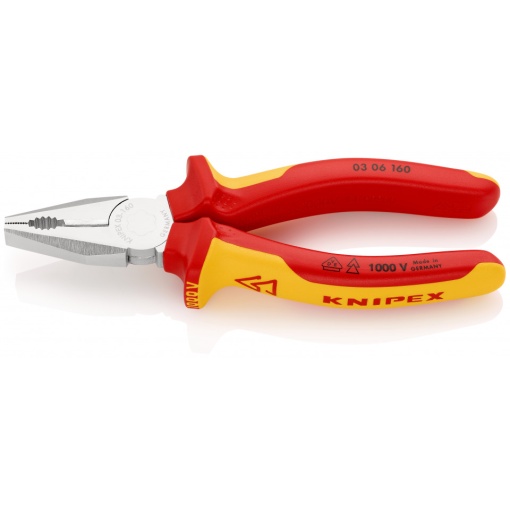 KNIPEX 03 06 160 Patent combinat izolate, cu manere multicomponent, testate VDE cromat 160 mm