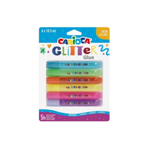 Lipici cu sclipici Fluo Carioca 6 x 10.5 ml