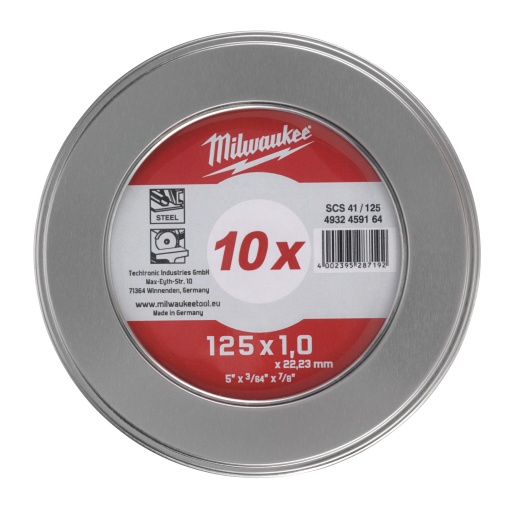 Set 10 discuri MILWAUKEE 125x1 mm, cutie metal