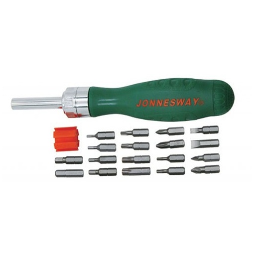 Set 19 piese Jonnesway surubelnita cu clichet si biti