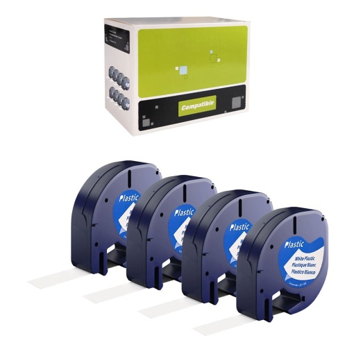 Set 4 Etichete plastic alb 12mm x 4m compatibile Dymo Letratag 91221 91201 S0721660, functioneaza si cu Imprimanta AIMO P12