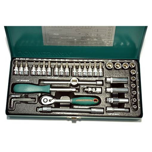 Set 41 piese Jonnesway tubulare si accesorii 1/4" 4-13 mm, carcasa metalica