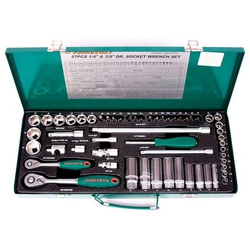 Set 57 piese tubulare si accesorii Jonnesway 1/4" si 3/8" 4-24 mm