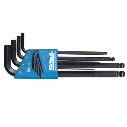 Set de 9 chei locas hexagonal lungi cu cap sferic in suport de plastic EKLIND 1,5-10 mm