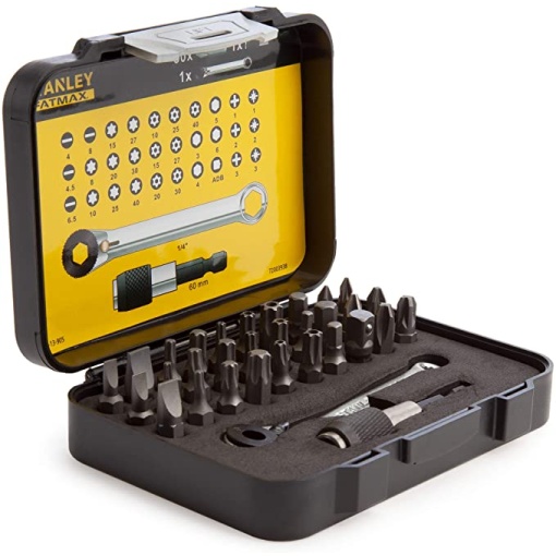 Set mixt 30 biti Stanley 25 mm + adaptor si cheie cu clichet 1/4"