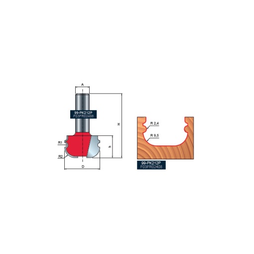 99- Freza cu coada, pentru ornamente, placata CMS Z=2, cu coada, DIM 31.8 - 99-PK212P