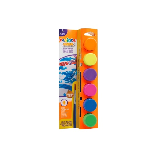 Acuarele tempera Carioca Neon 6 culori x 25 ml + pensulă pe blister
