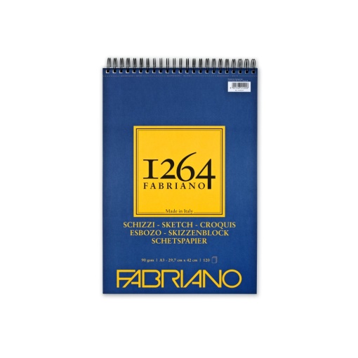 Bloc desen 1264 Schizzi, A3, 90gr, 120 file, cu spirală pe lățime Fabriano