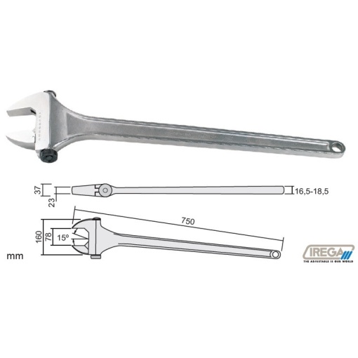 Cheie reglabila cromata lunga cu falci la 15 grade, DIM 750 mm, DESCHIDERE 78 mm (3")
