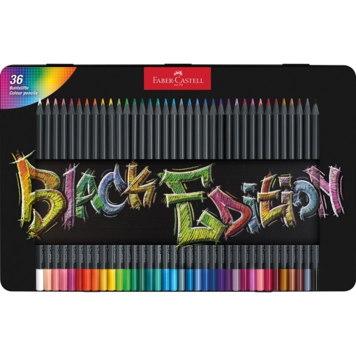 Creioane colorate triunghiulare black edition cutie metal Faber-Castell 36 culori/set
