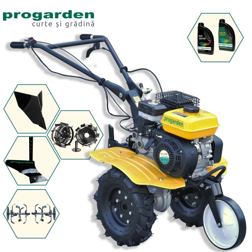 Motocultor ProGARDEN Pachet Campo 703 7CP+ Plug simplu + Plug bilonat/rarita + 2 roti metalice 350x6 + 2L Ulei