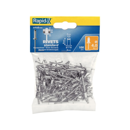 Nituri Standard Rapid diametru 4mm x 8mm, aluminiu, 100buc set, 5000378