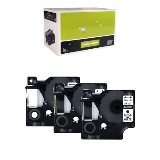 Set 3 Etichete 19mm x 7m negru alb compatibile Dymo S0720830 45803, pentru gama Dymo Labelamanger